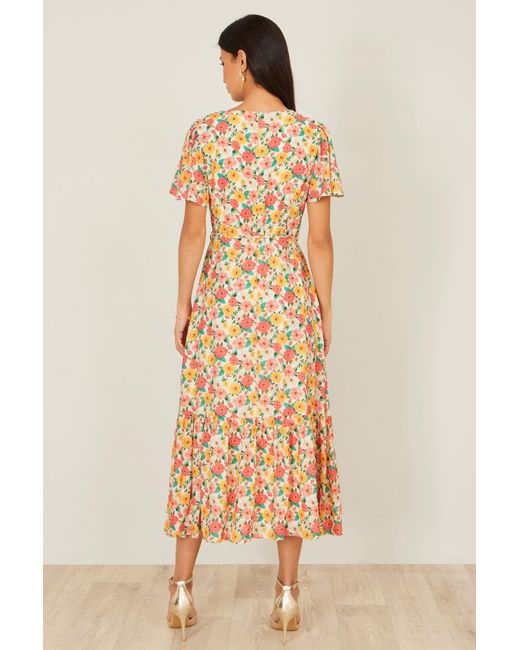 Yumi' Natural Multicolour Midi Tea Dress With Angel Sleeves