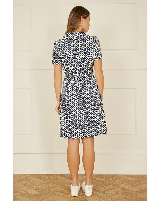 Yumi' Blue Geo Print Retro Style Shirt Dress