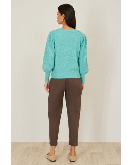 Yumi' Green Sea Knitted Balloon Sleeve Jumper
