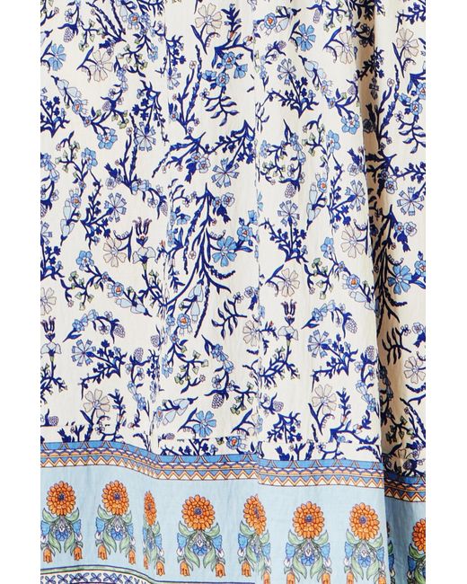 Yumi' Blue Floral Border Print Viscose Midi Sun Dress