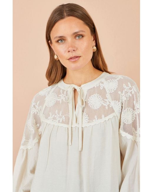 Yumi' White Viscose Lace Relaxed Boho Shirt
