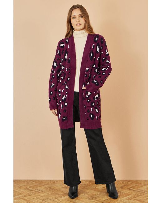 Yumi' Purple Animal Intarsia Long Cardigan