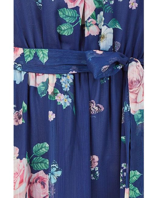 Yumi' Blue Floral Bardot Midi Dress With Frill Hem