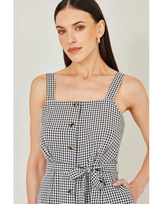 Yumi' Gray Gingham Button Through Jumpsuit