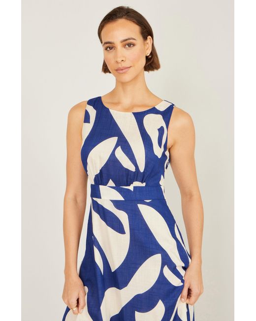Yumi' Blue Abstract Maxi Dress With Tie Back