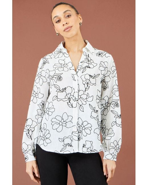 Yumi' White Scribble Floral Embroidered Shirt