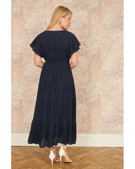 Yumi' Blue Cotton Broderie Anglaise Wrap Midi Dress