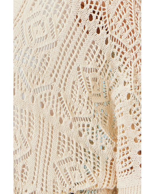 Yumi' Blue Ivory Crochet Edge To Edge 3/4 Sleeve Cardigan