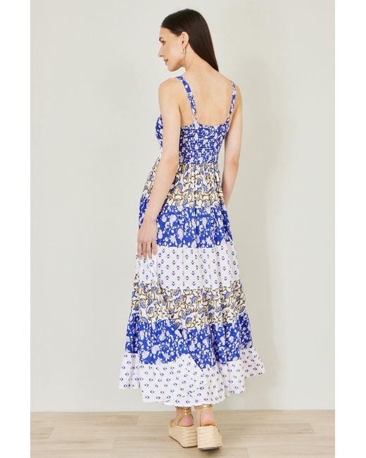 Yumi' White And Rayon Patchwork Print Tiered Maxi Dress
