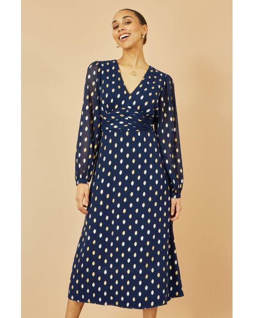 Yumi' Blue Foil Print Midi Dress