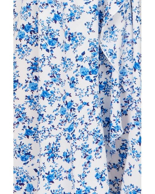 Yumi' Blue Floral Print Bardot Midi Dress With Dip Hem