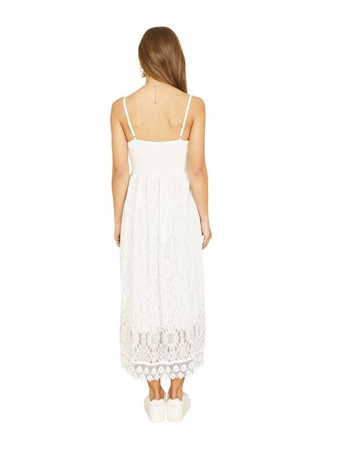 Yumi' Green Lace Midi Sundress With Tassel Tie And Ruched Back