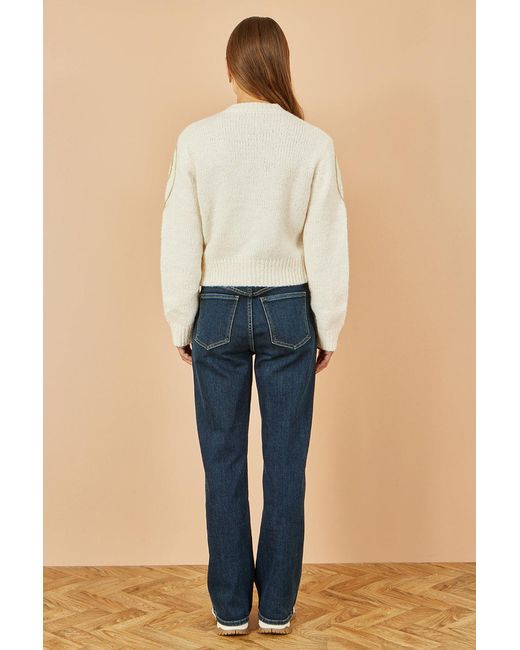 Yumi' Natural Flower Embroidered Chunky Knit Cardigan