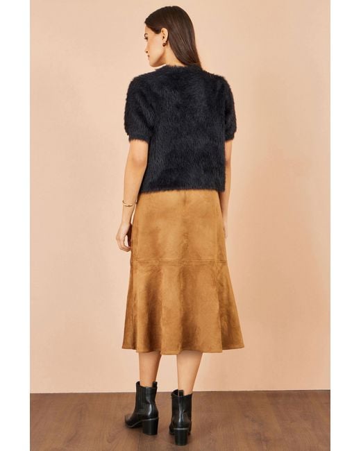 Yumi' Blue Faux Suede Midi Skirt