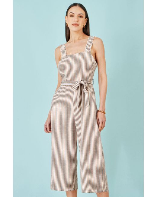 Yumi' Blue Stripe Strappy Jumpsuit