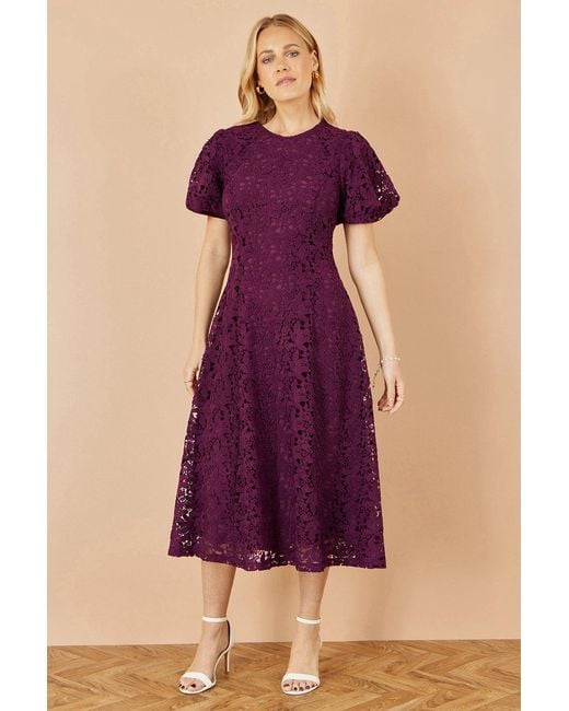 Yumi' Purple Lace Midi Skater Dress