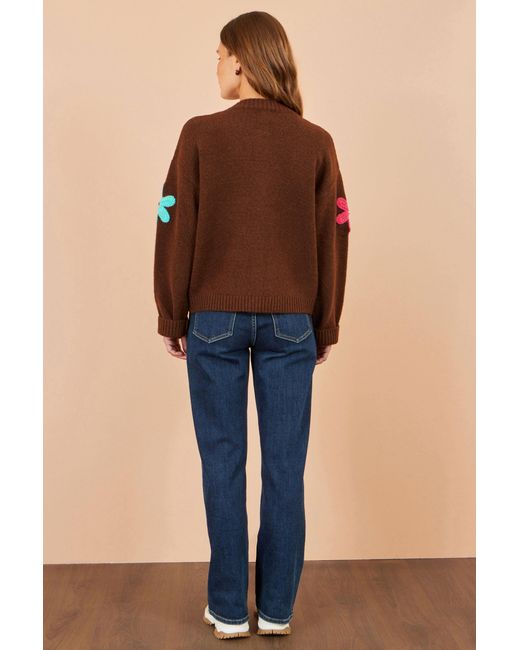Yumi' Orange Knitted Flower Applique Cardigan