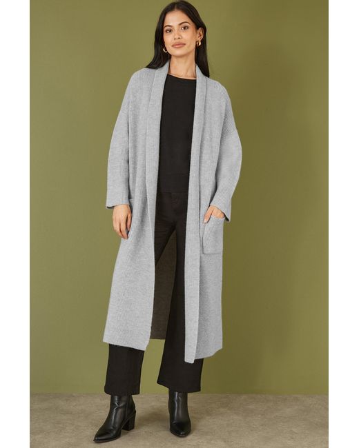 Yumi' Green Knitted Maxi Cardigan With Pockets