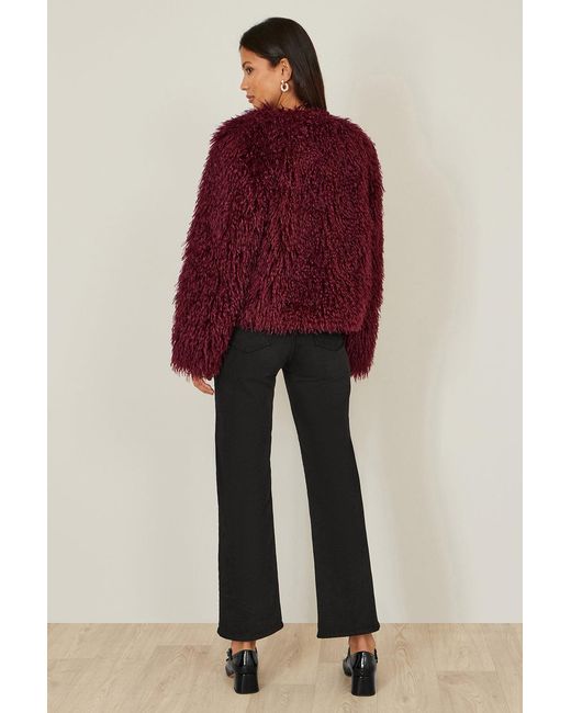 Yumi' Red Luxe Fluffy Faux Fur Coat