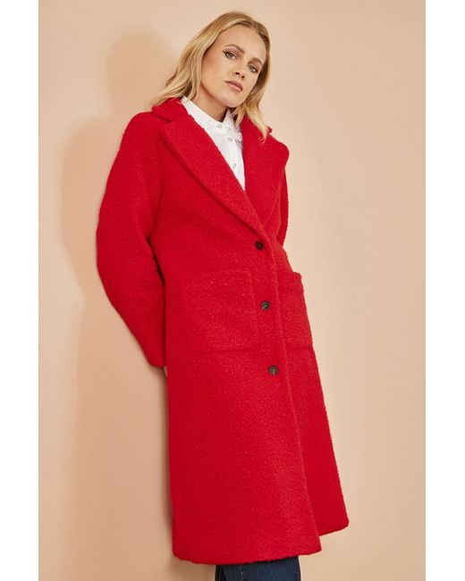 Yumi' Red Boucle Long Line Coat