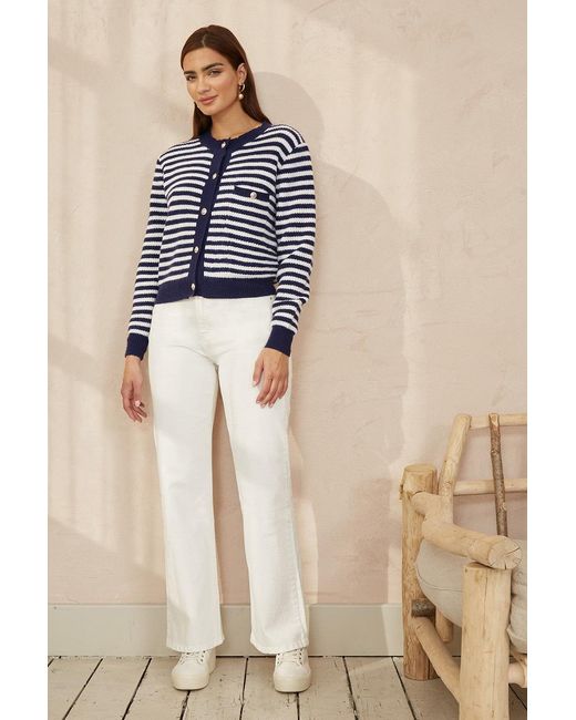 Yumi' Blue Stripe Knit Relaxed Fit Cardigan