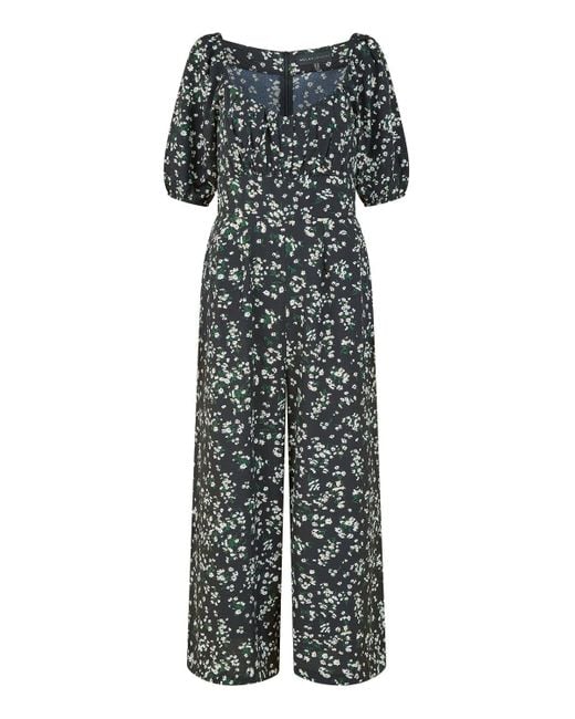 Mela London Natural Mela Daisy Print Sweetheart Neckline Jumpsuit