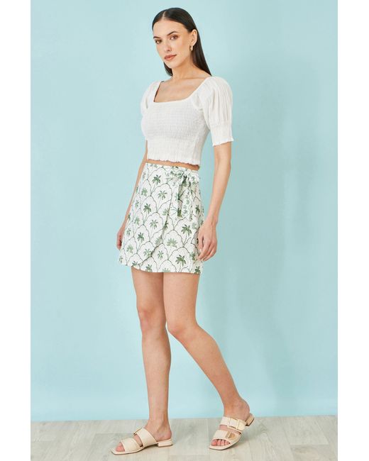 Yumi' Green Palm Print Cotton Wrap Skirt