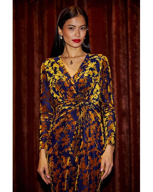 Yumi' Brown Velour Stretch Midi Dress With Long Sleeves