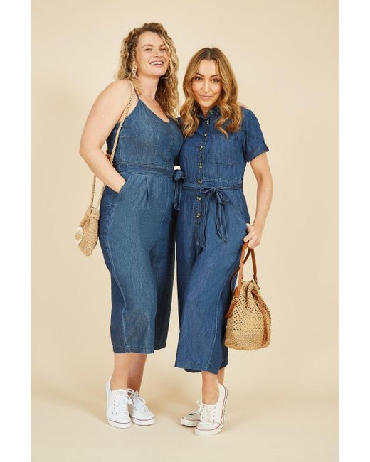 Yumi' Blue Button Detail Denim Jumpsuit