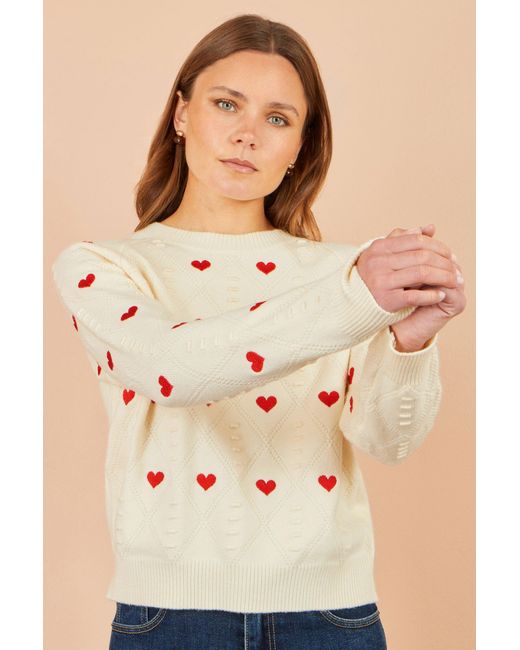 Yumi' Natural Embroidered Heart Jumper