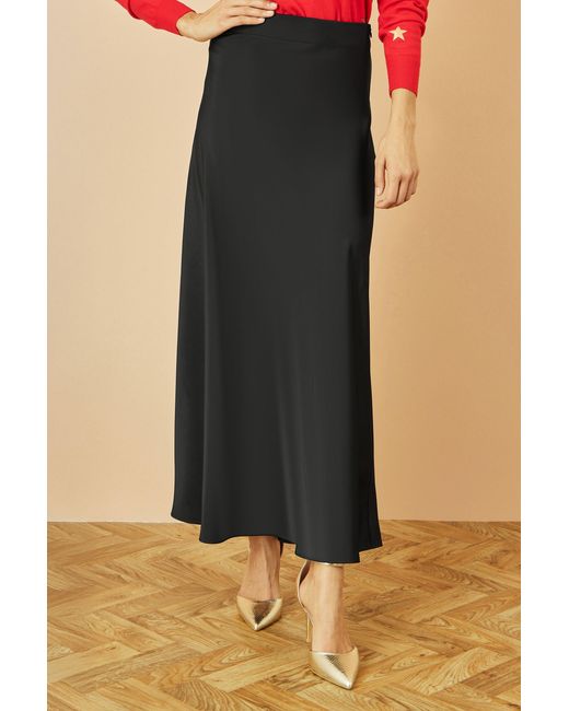 Yumi' Blue Satin Midi Skirt