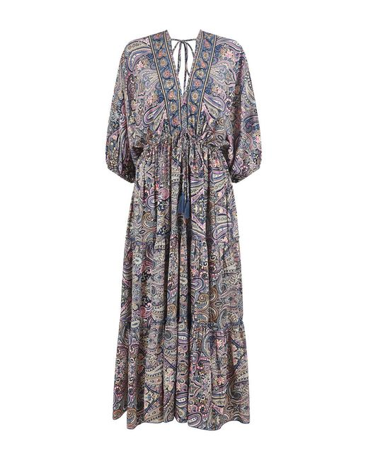 Yumi' Natural Multicolour Paisley Print Midi Kimono Dress With Tie Back