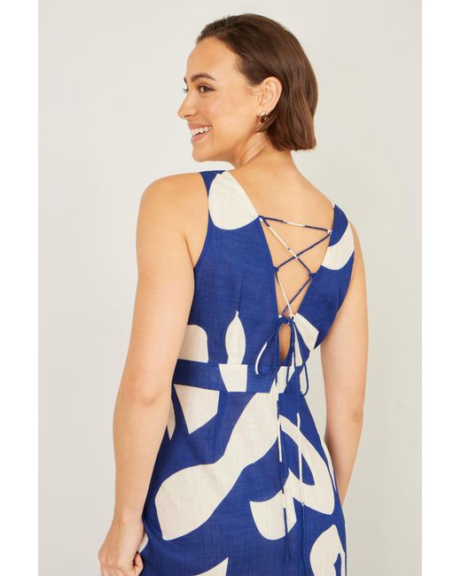 Yumi' Blue Abstract Maxi Dress With Tie Back