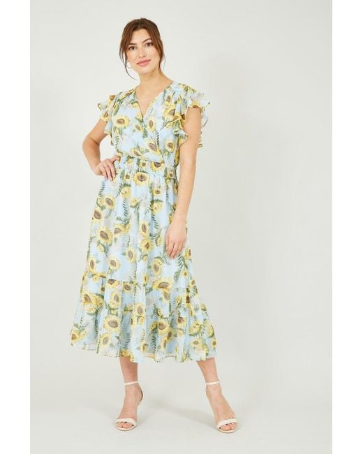 中華のおせち贈り物 Blue in Dress Midi Frill Print Sunflower Yumi' | UK Lyst ワンピース