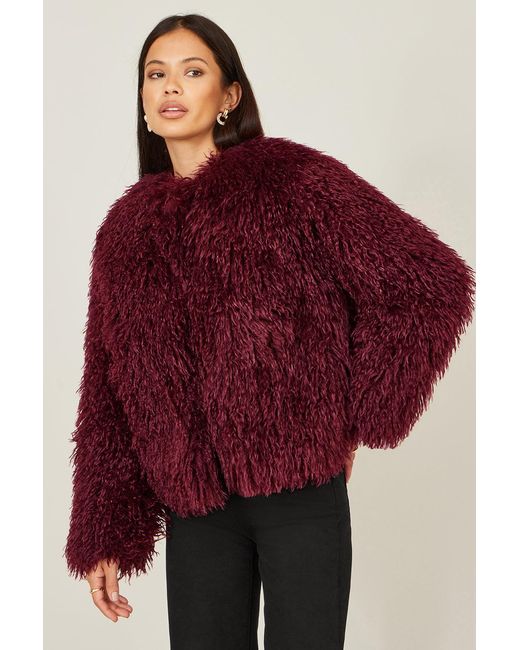 Yumi' Red Luxe Fluffy Faux Fur Coat