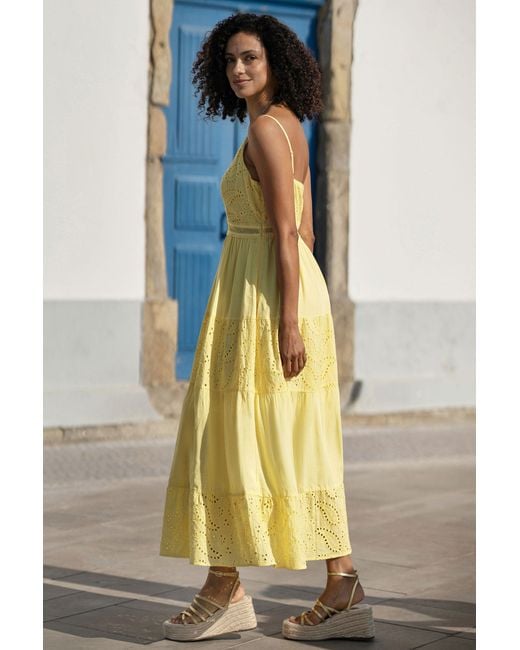 Yumi' Multicolor Cotton Lace Trim Midi Dress