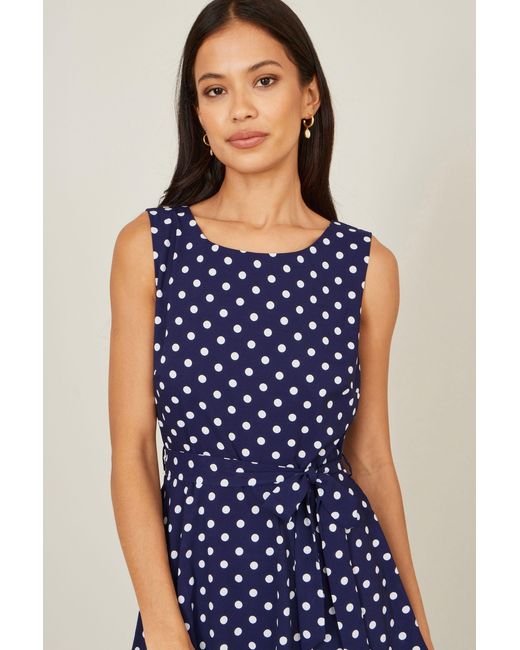 Yumi' Blue Spot Tiered Midi Dress