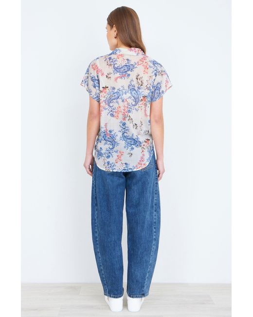 Yumi' White Cotton Paisley Print Tie Knot Shirt