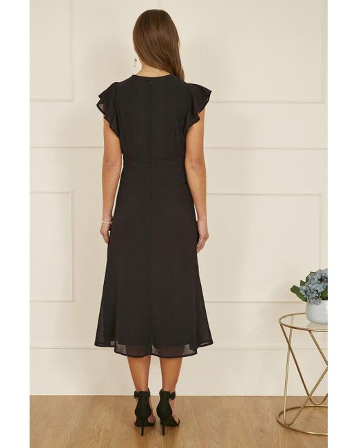 Yumi' Blue All Over Floral Embroidery Midi Skater Dress