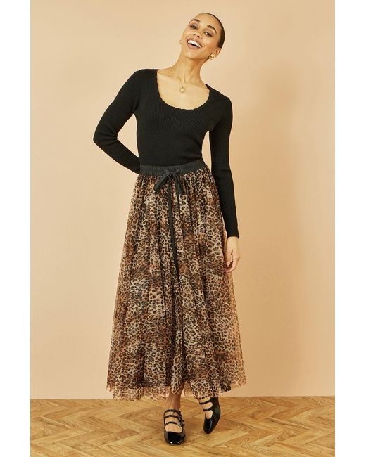Yumi' Brown Leopard Mesh Tulle Skirt