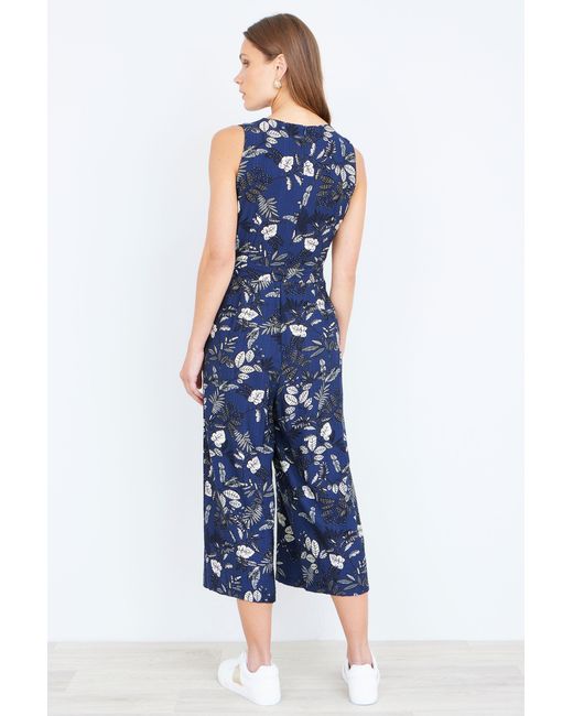 Yumi' Blue Leaf Culotte Jumpsuit