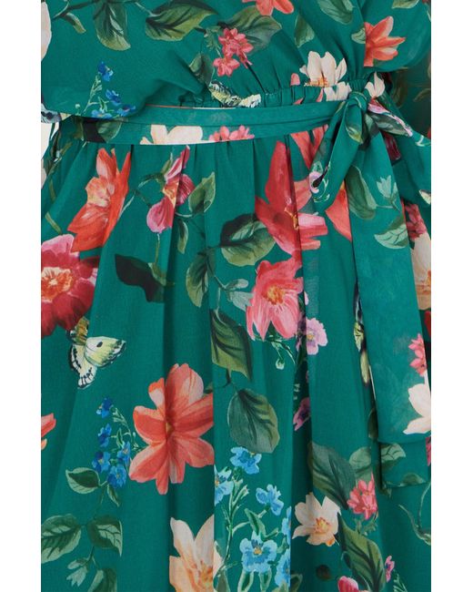 Yumi' Green Floral Kimono Wrap Dress With Dip Hem