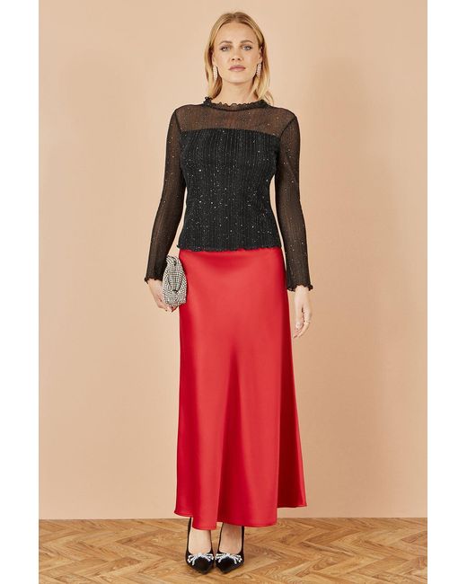 Yumi' Black Sparkle Print Mesh Stretch Fitted Top
