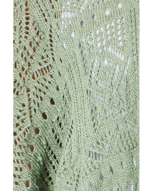 Yumi' Green Crochet Edge To Edge 3/4 Sleeve Cardigan
