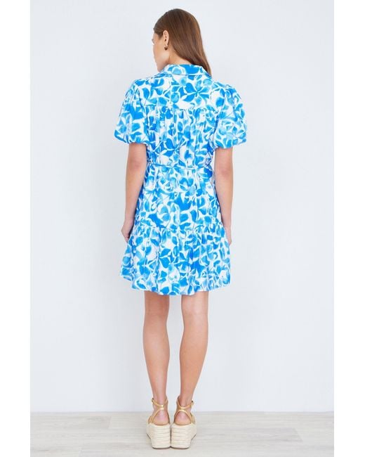 Yumi' Blue Floral Print Viscose Relaxed Shirt Dress