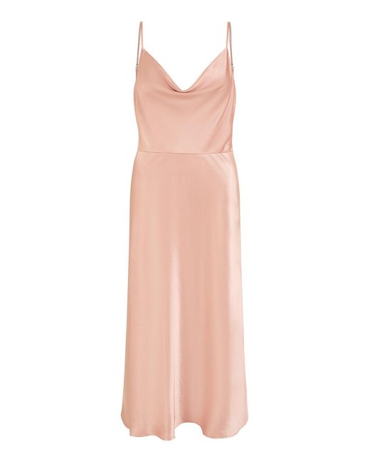 Yumi' Pink Rose Satin Cowl Neck Midi Slip Dress