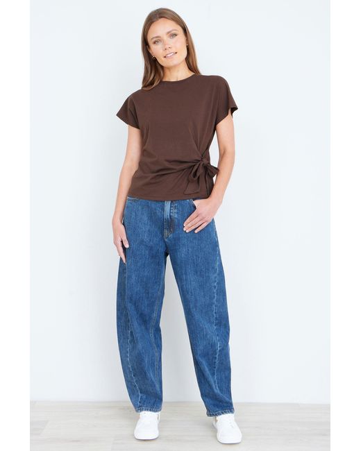 Yumi' Brown Cotton Jersey Top With Knot Detail