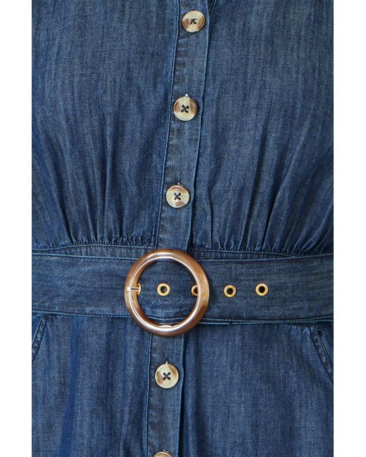 Yumi' Blue Chambray Cotton Playsuit