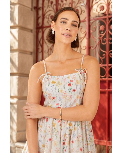 Yumi' Blue Botanical Embroidery Fabric Handkerchief Hem Dress