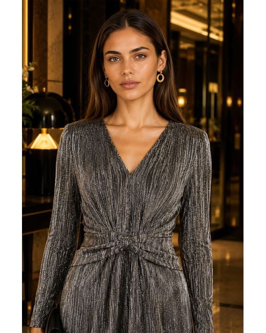 Yumi' Black Metallic Twist Waist Maxi Dress